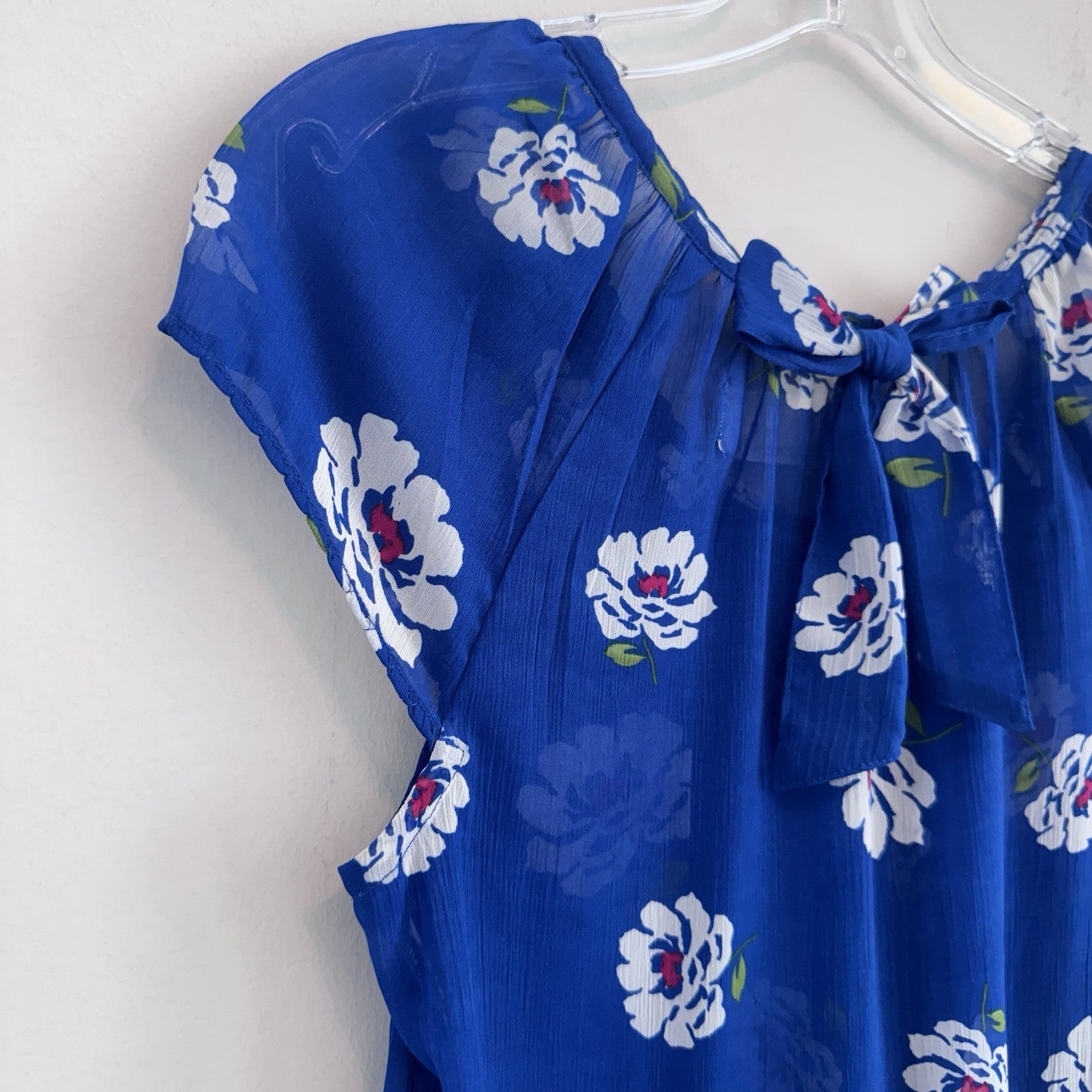 Abercrombie & Fitch Blue Floral Sheer Ruffle Blouse Top Medium Boho