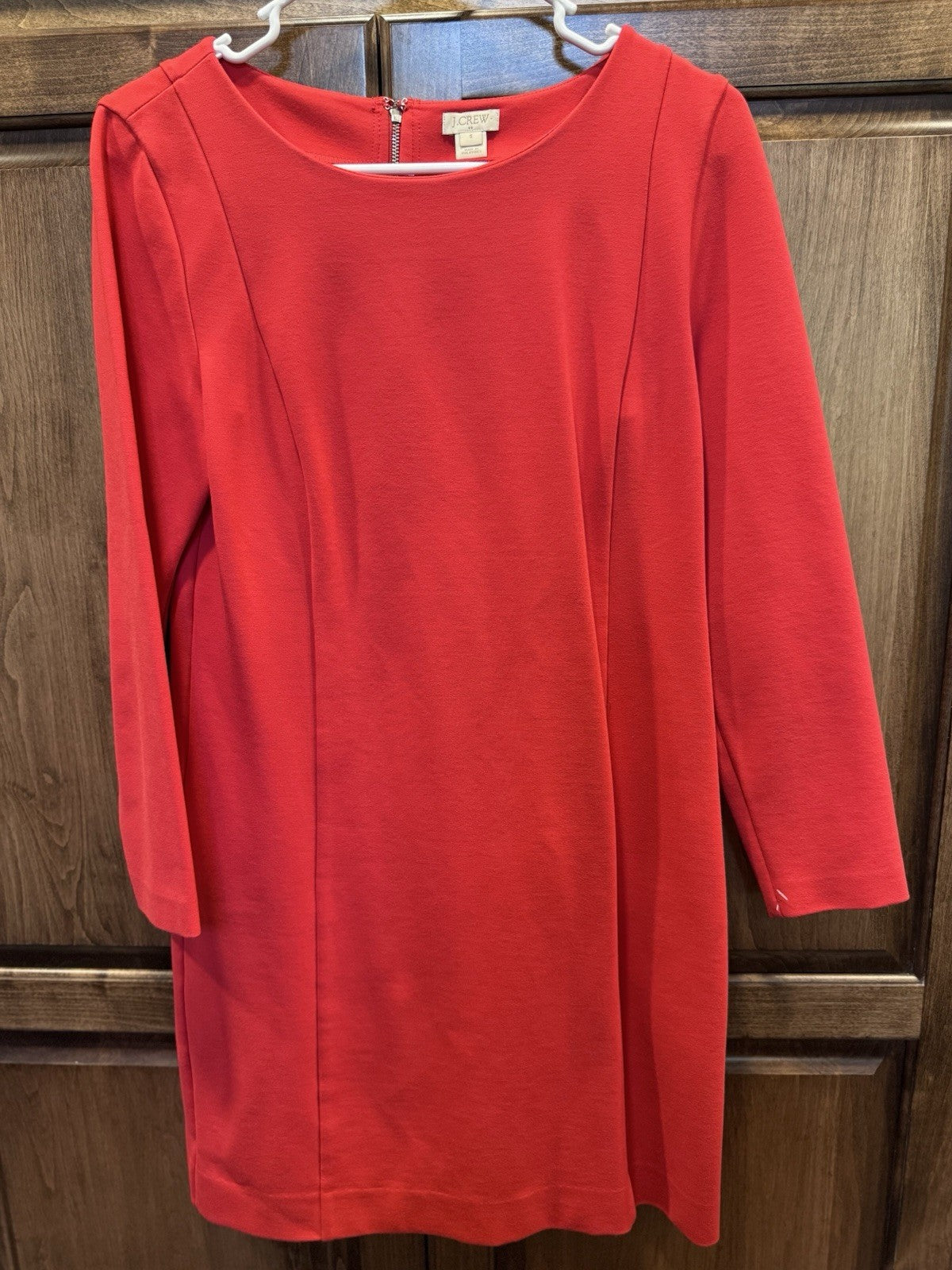 J.Crew Red Sheath Dress Size Small Long Sleeve Back Zip Ponte Knit FA16