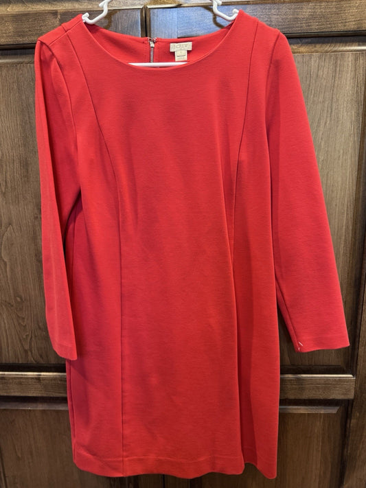 J.Crew Red Sheath Dress Size Small Long Sleeve Back Zip Ponte Knit FA16