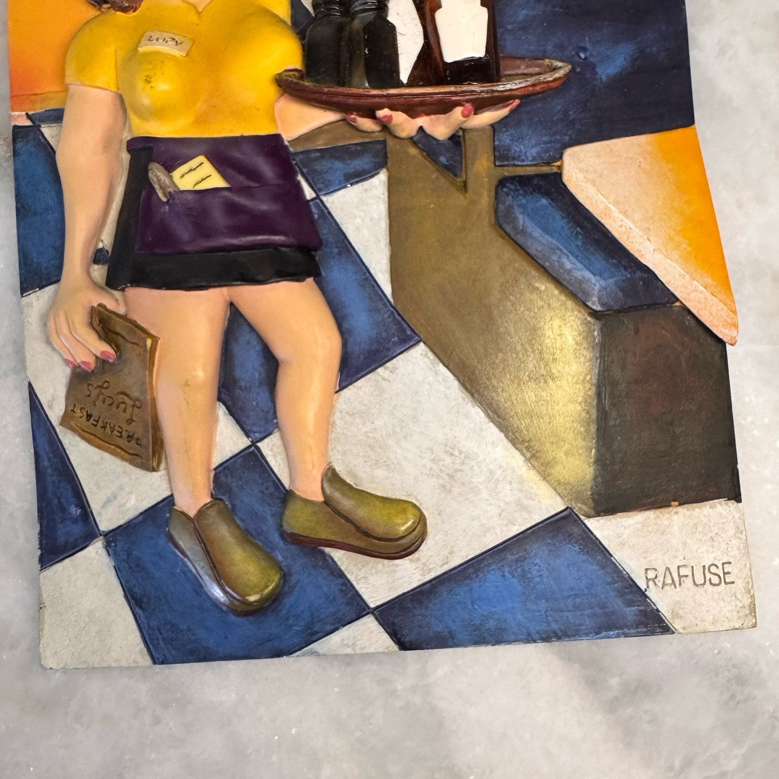 Vintage Peter Rafuse 3D Wall Plaque Set Whimsical Waitress Lucy & Waiter Resin