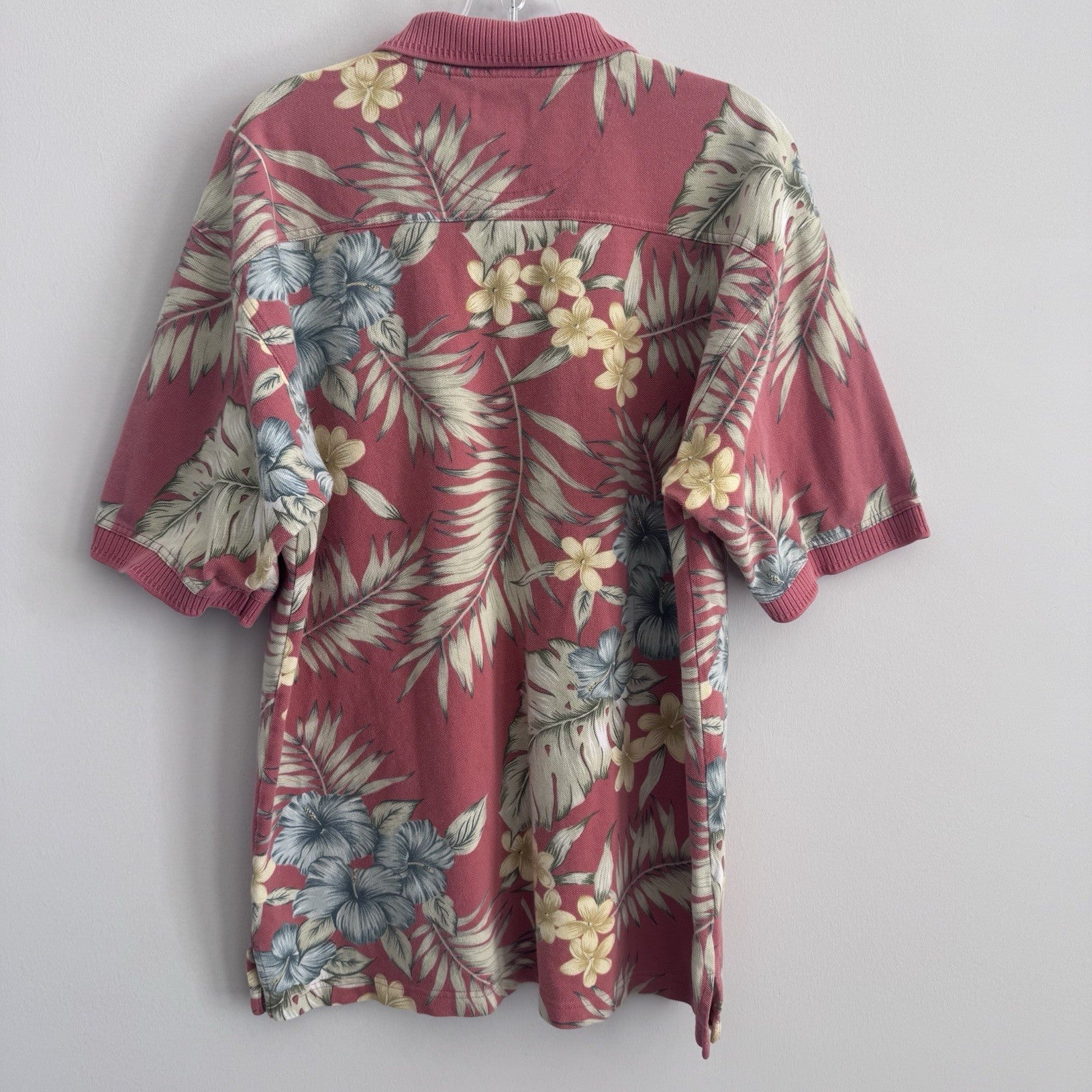 Vintage Tommy Bahama Polo Shirt M Pink Floral 100% Cotton Y2K