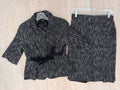 Talbots Petites Tweed Skirt Suit Set 2P 4P Black White Textured Bow Jacket