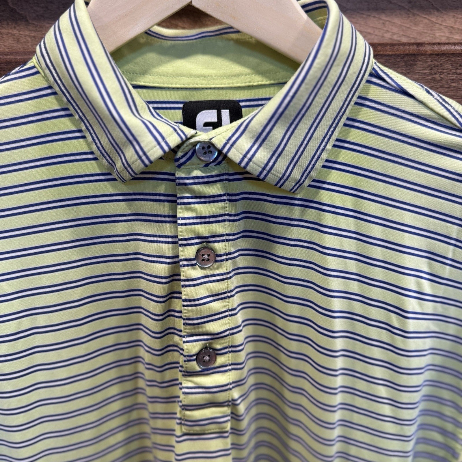 FootJoy Men’s Large Striped Golf Polo Shirt Green Blue FJ Georgia Club Logo