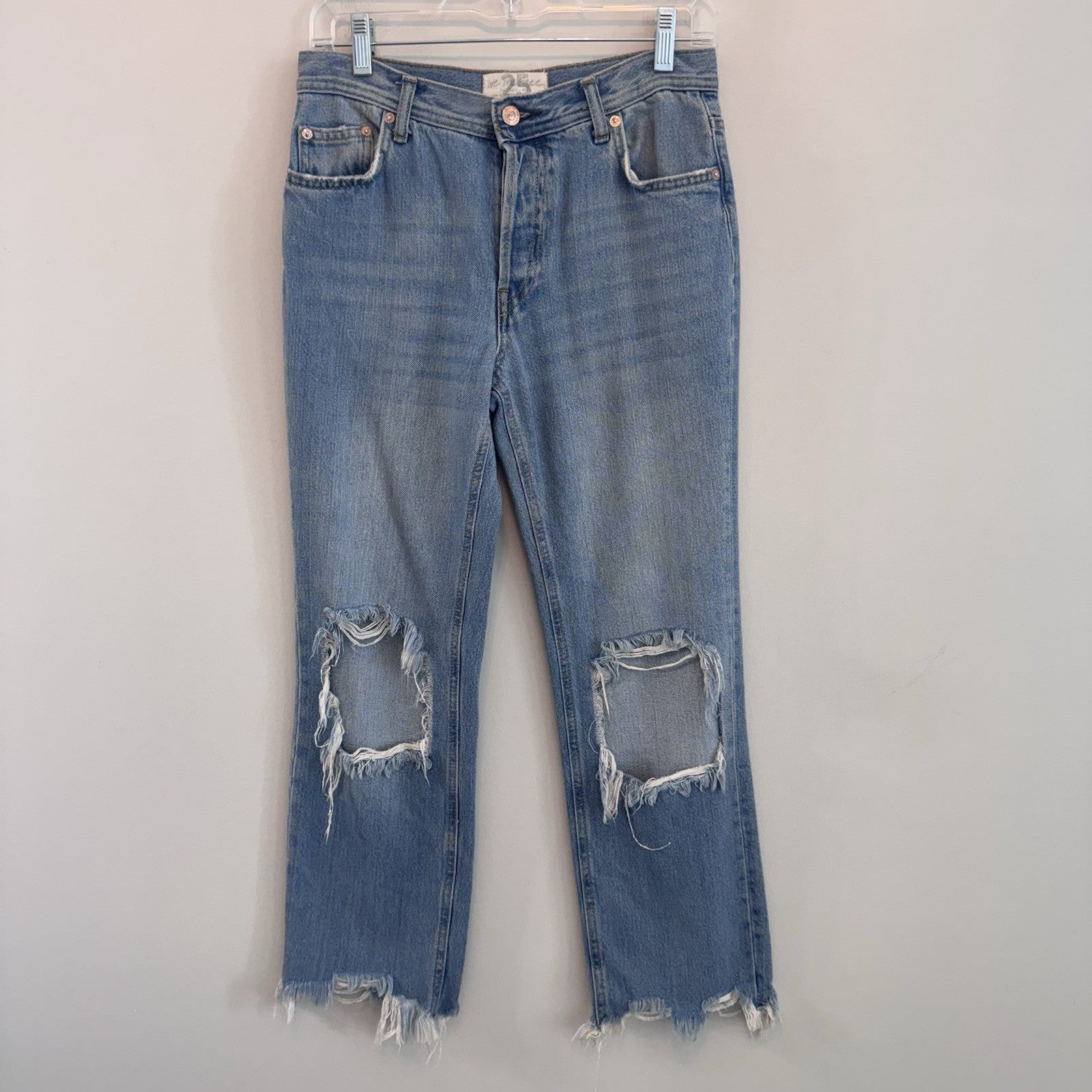 Free People We The Free Distressed Straight Leg Raw Hem Ankle Jeans 25