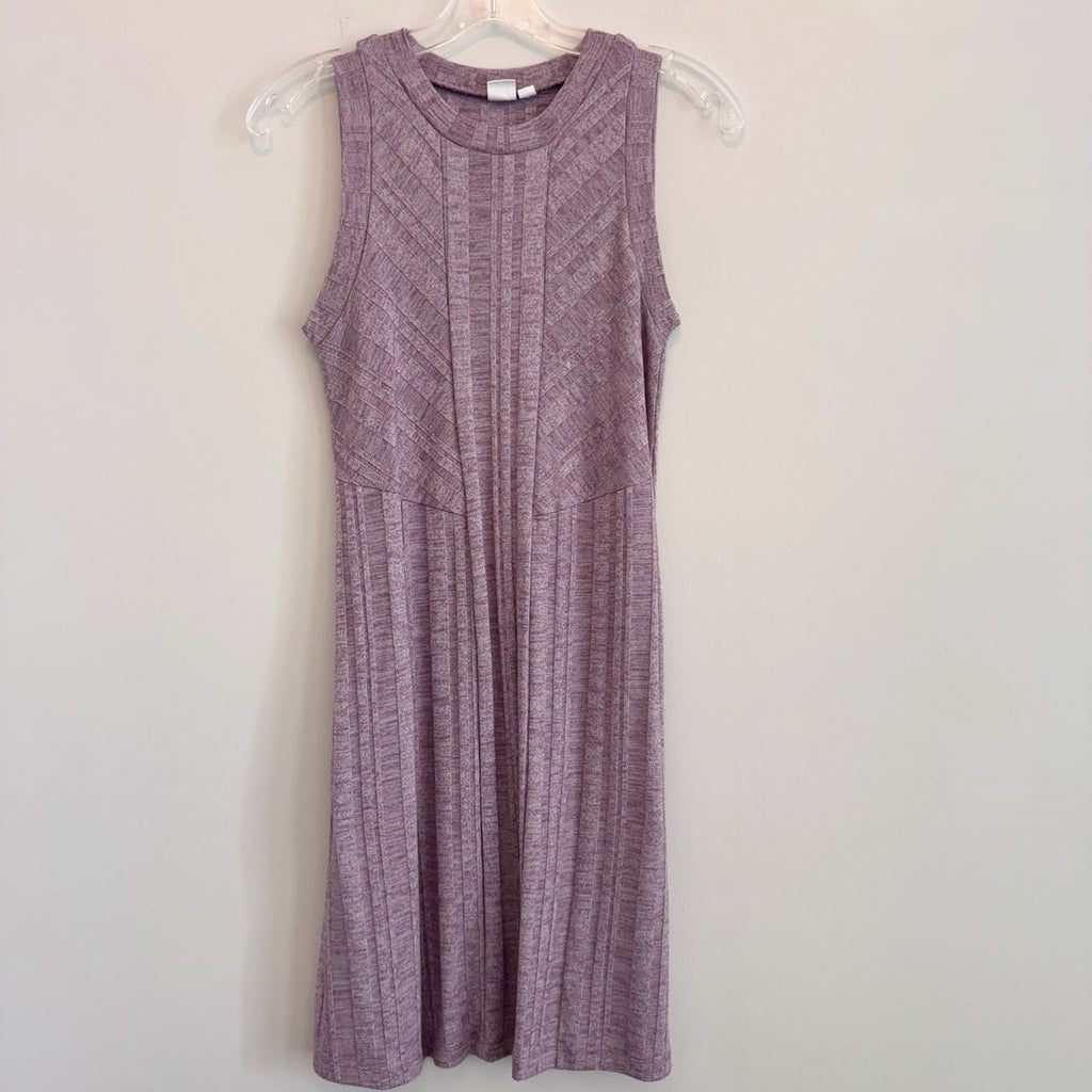 GAP Women's XS Amethyst Purple Ribbed Sleeveless Chevron Knit Midi Dress Heather