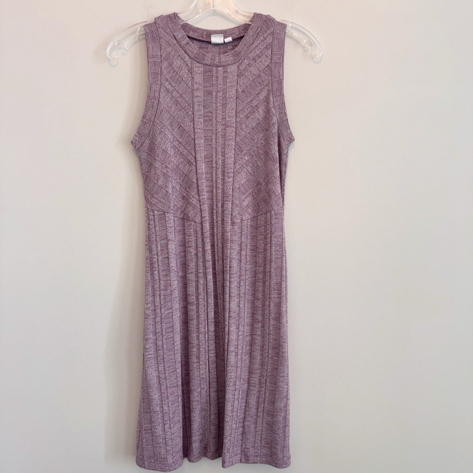 GAP Women's XS Amethyst Purple Ribbed Sleeveless Chevron Knit Midi Dress Heather