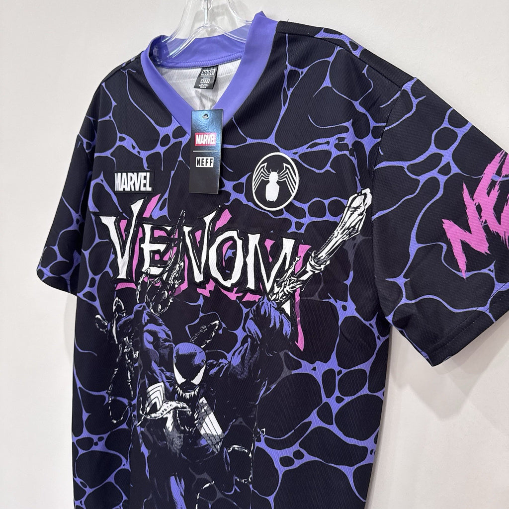 Marvel x Neff Venom Jersey Shirt Mens Medium NWT Graphic Black Purple Pink