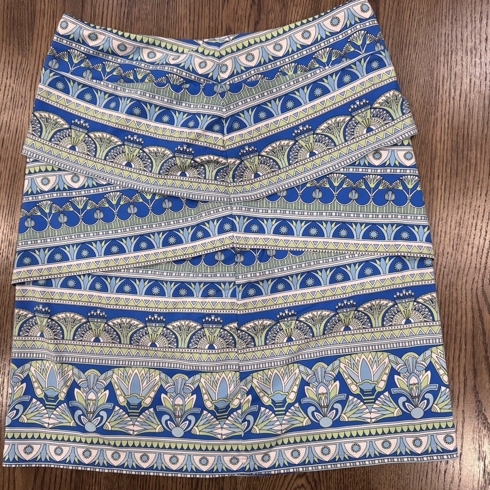 J.McLaughlin Women’s Skirt Size Small Geometric Blue Green Print Stretch Pull-On