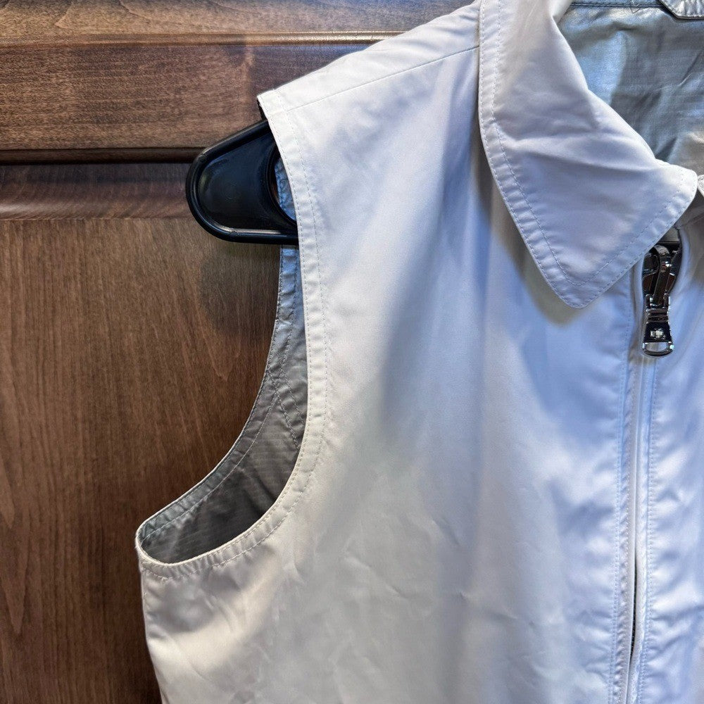 Ralph Lauren Womens PM White Silver Metallic Reversible Vest Snaps $189 NWOT