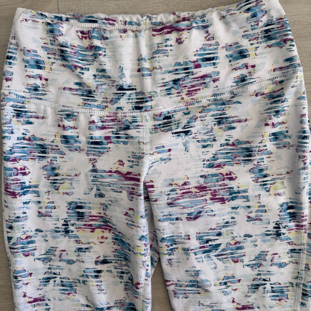 Zelos Women’s Leggings Small White Abstract Print Stretch Athletic Yoga Pants 