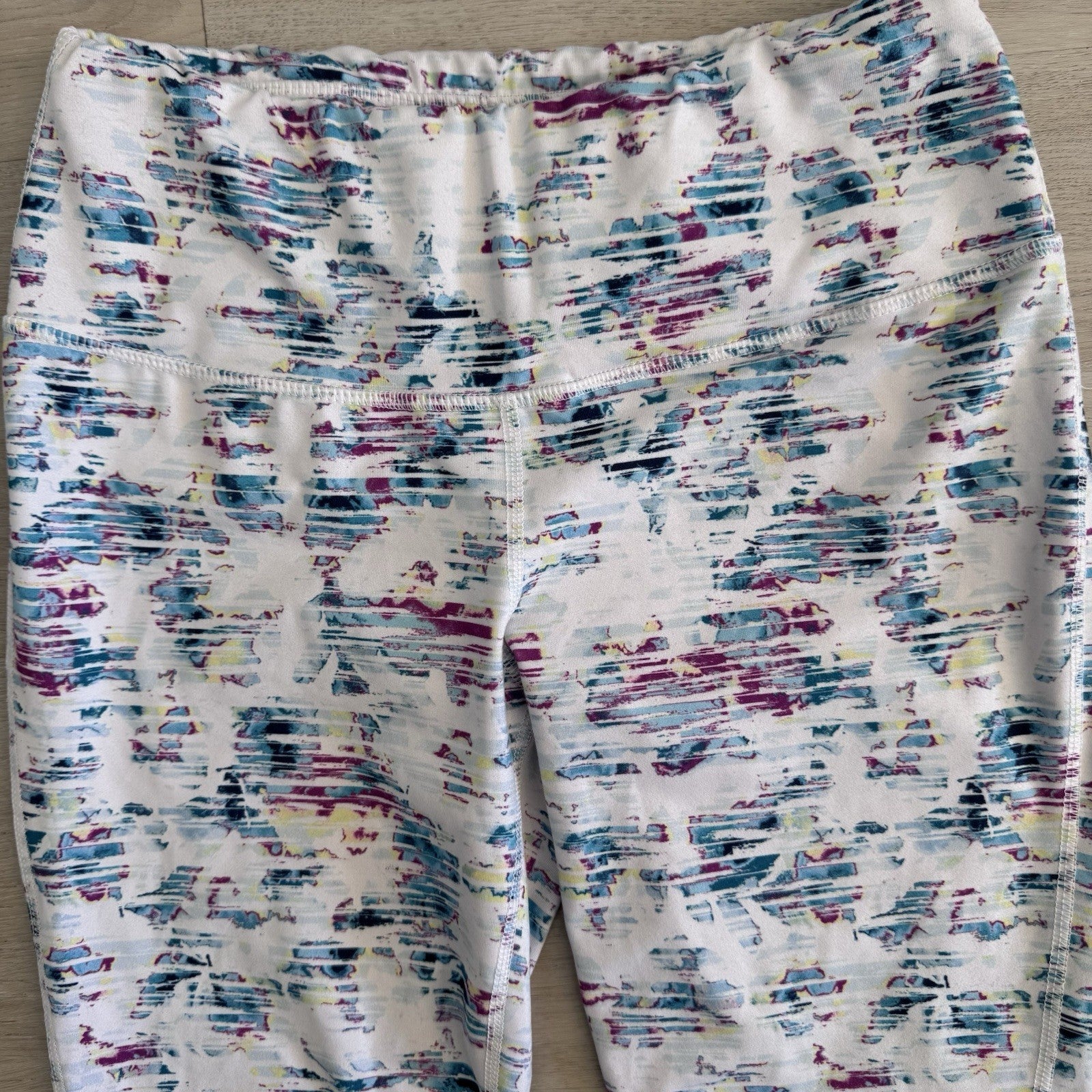 Zelos Women’s Leggings Small White Abstract Print Stretch Athletic Yoga Pants 