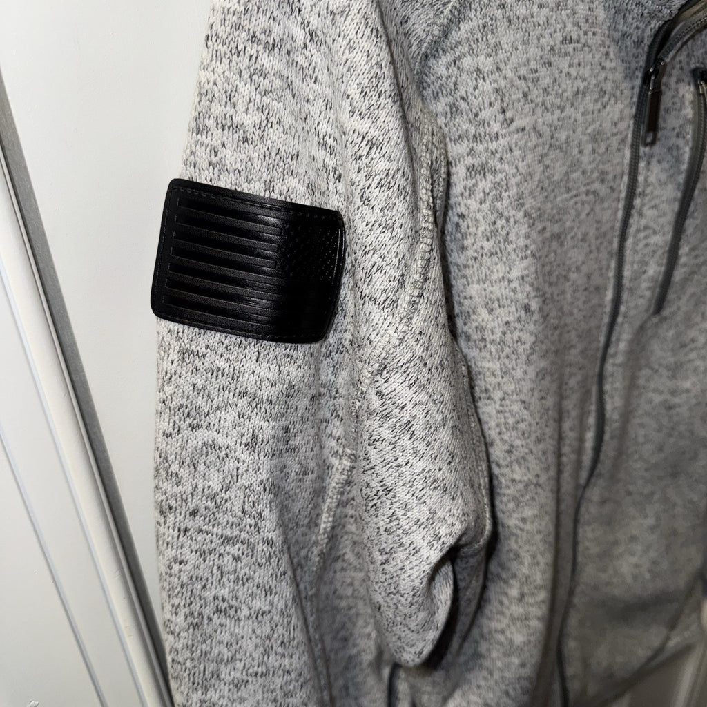 Grunt Style Mens Full Zip Fleece Jacket Heathered Gray Patch Detail Size Medium