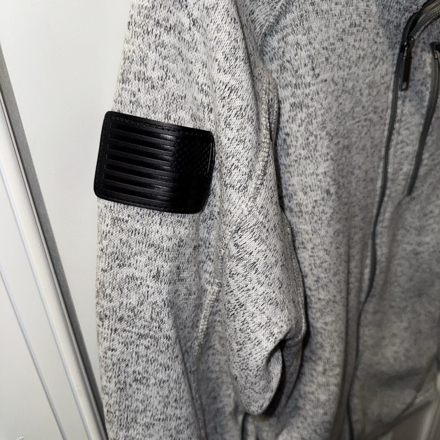 Grunt Style Mens Full Zip Fleece Jacket Heathered Gray Patch Detail Size Medium