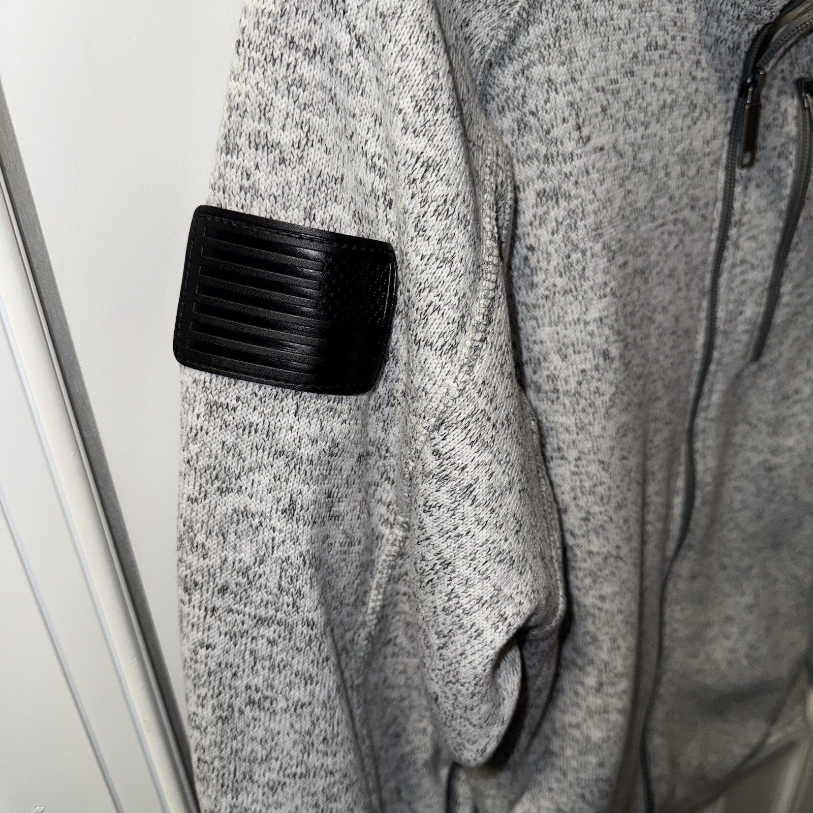 Grunt Style Mens Full Zip Fleece Jacket Heathered Gray Patch Detail Size Medium
