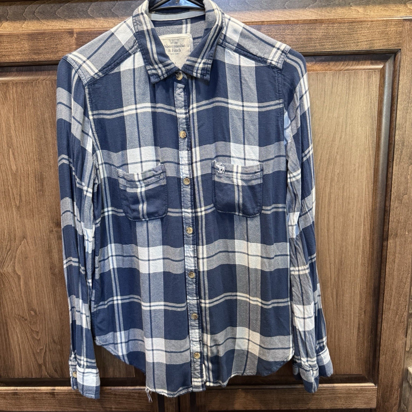 Women’s Abercrombie & Fitch Blue, Red, Green Plaid MUSCLE Flannel Shirt Size S