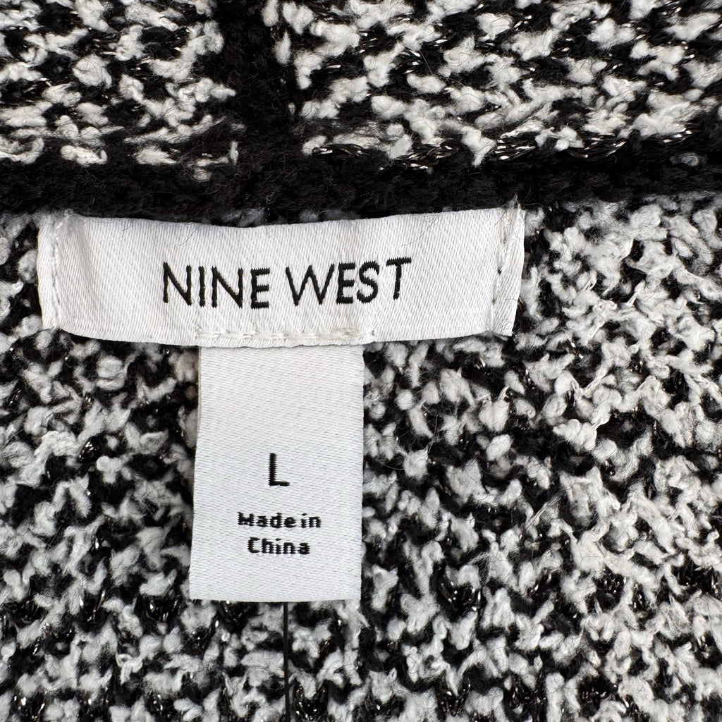 NWT Nine West Women's Large Black White Plaid Cardigan Metallic Knit AS-IS