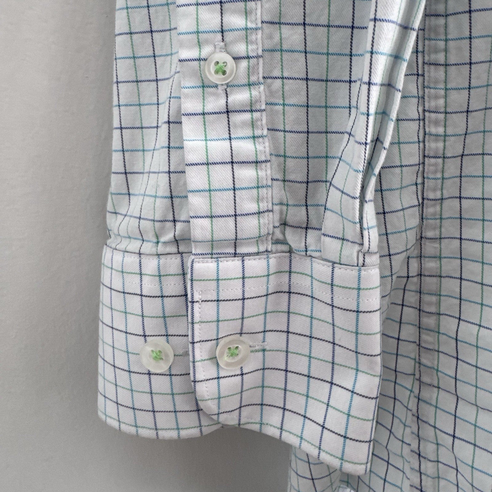 Tattersall London 16 32/33 Check Dress Shirt Blue Green Cotton