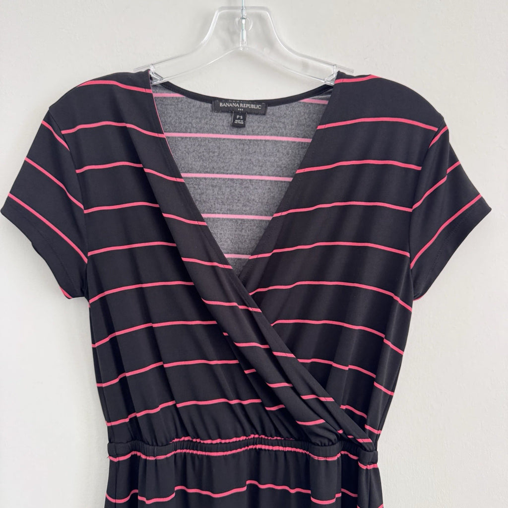 Women’s Banana Republic Petite Black Pink Stripe Wrap Dress PS