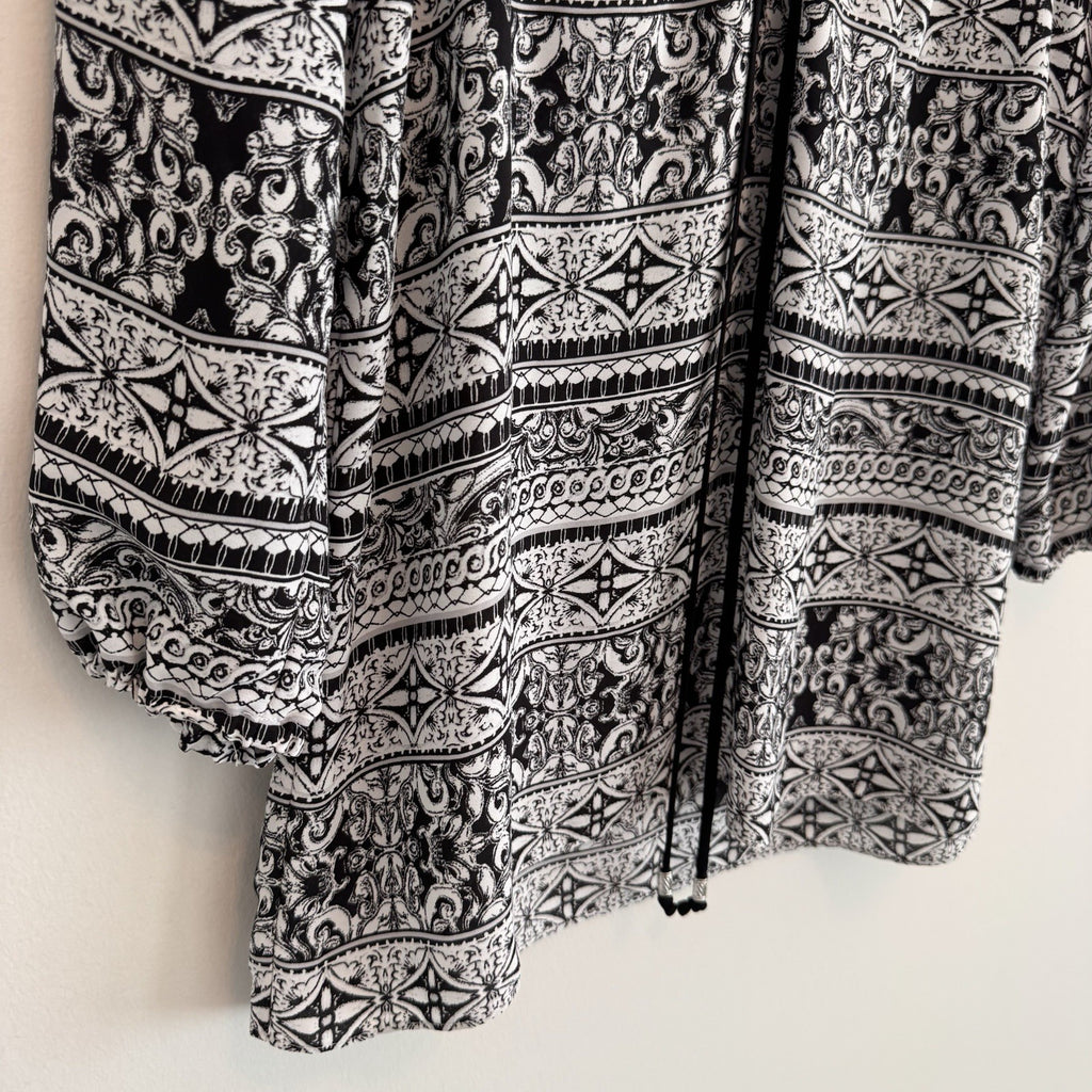 White House Black Market Boho Dress Black White Print Women’s 2