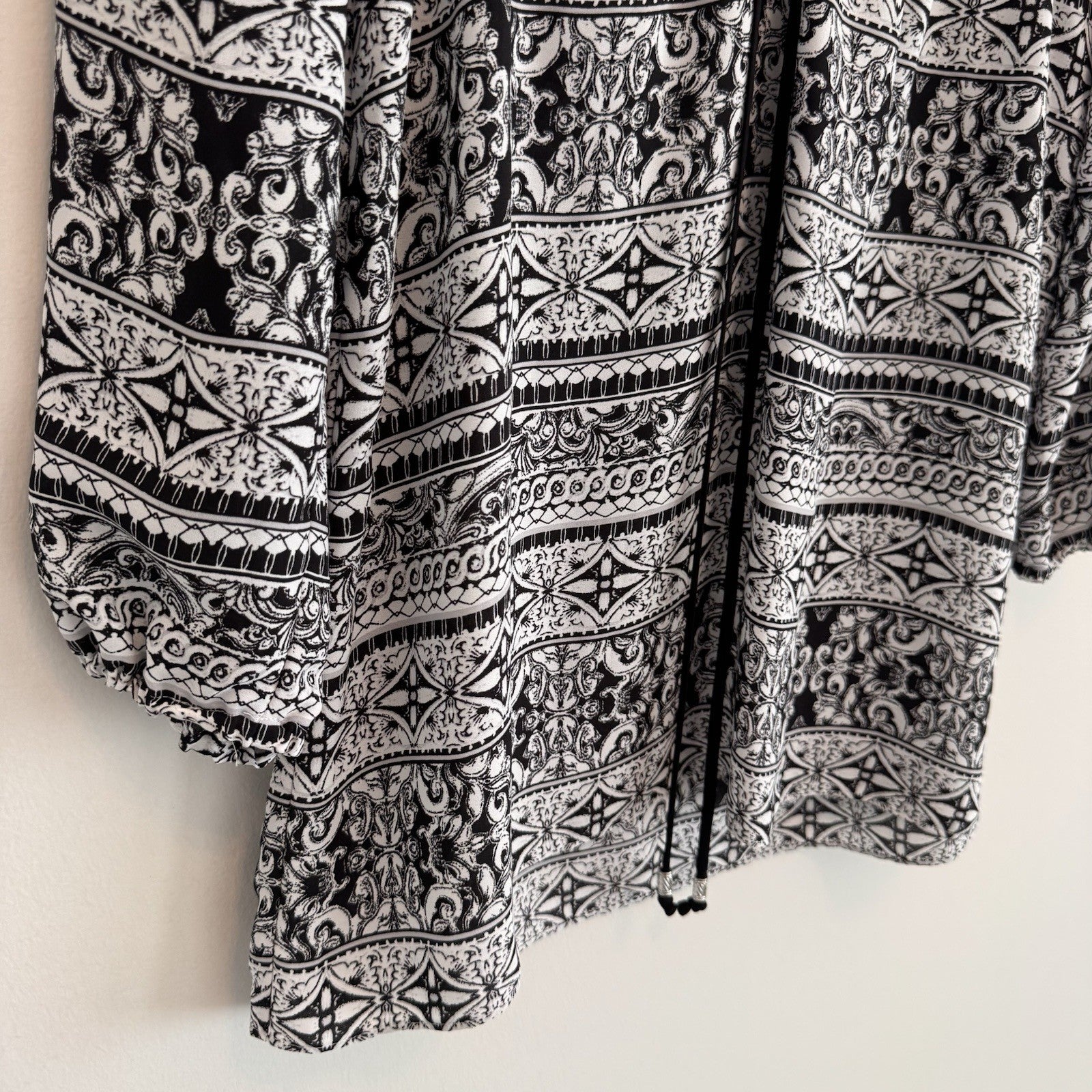 White House Black Market Boho Dress Black White Print Women’s 2