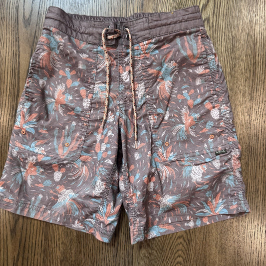 Howler Brothers Boys Swim Trunks Size Large Brown Tropical Parrot