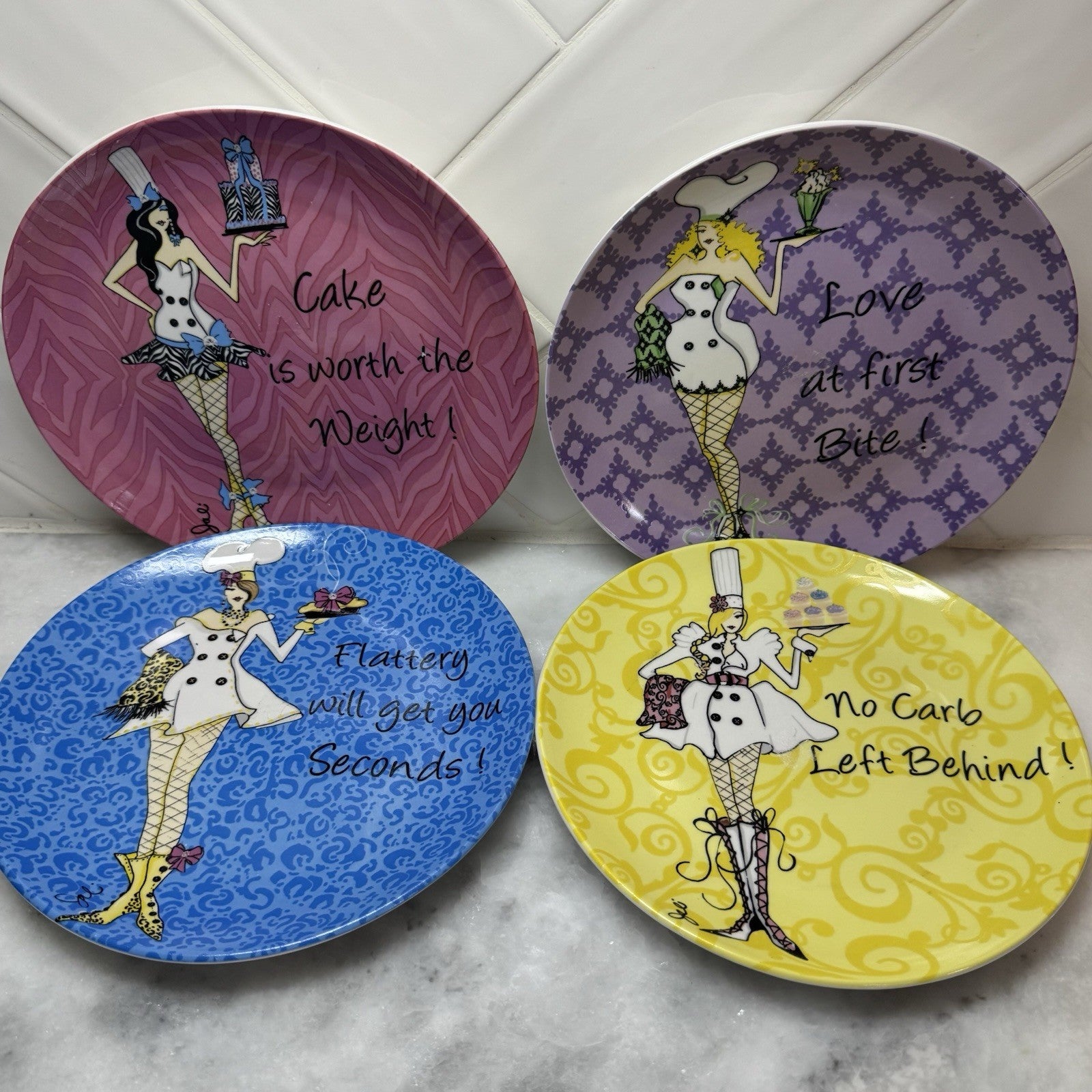 Unique Delish One of a Kind Girls Dessert Plates American Atelier Set of 4