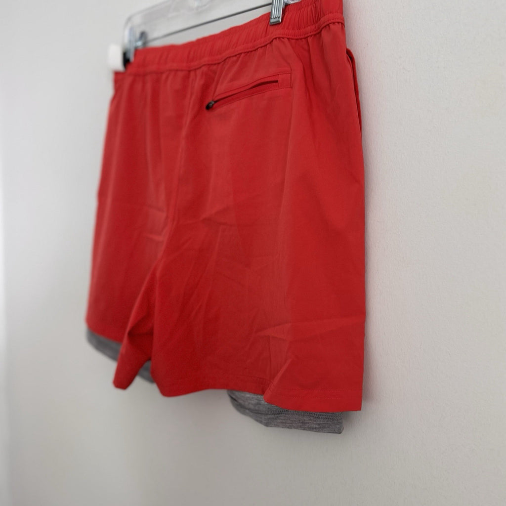 DSG Men's 2-in-1 Agility Shorts Red Sun Large Athletic Gym Workout Running NEW 