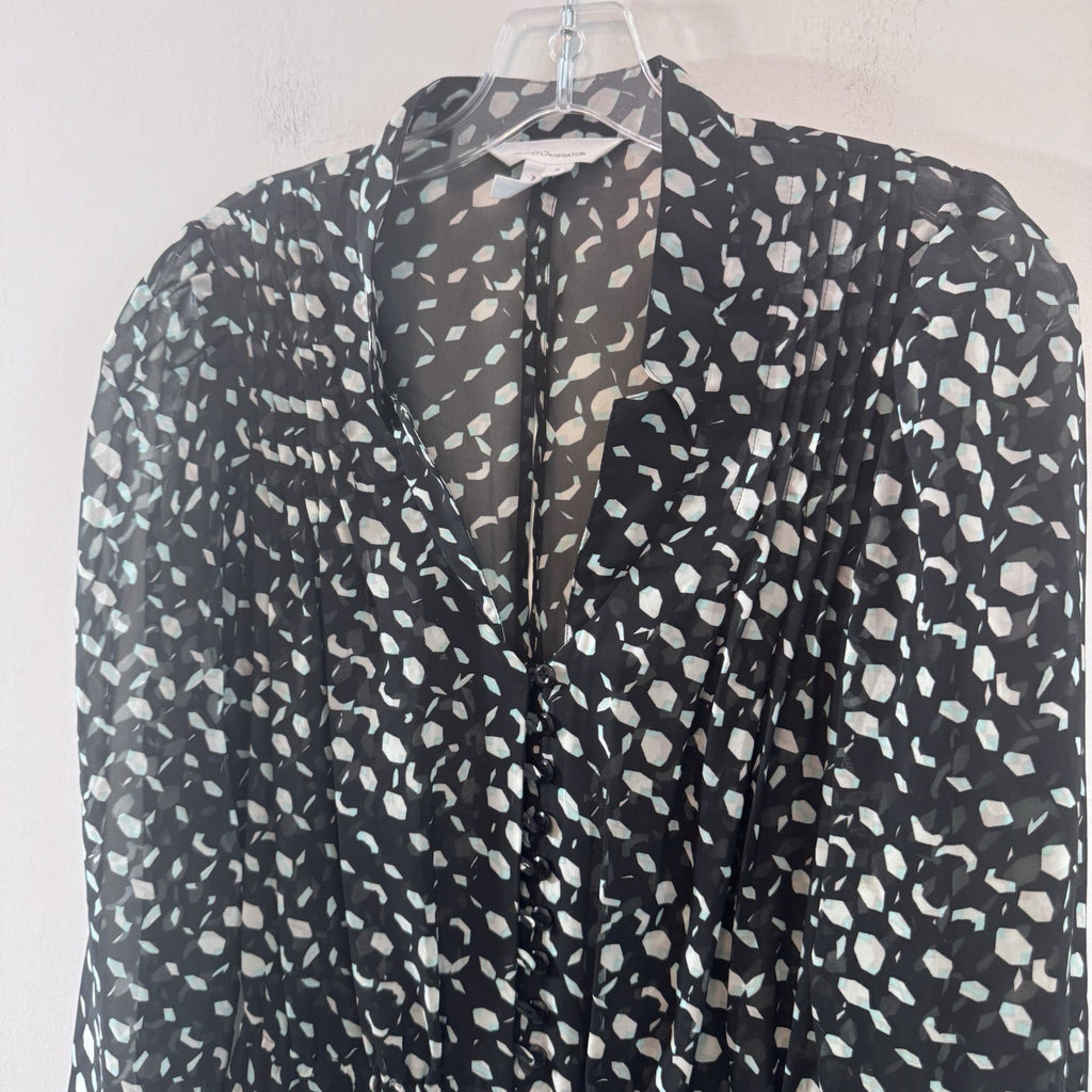 BCBG Generation Romper Small Black Sheer Long Sleeve Print Boho Chic