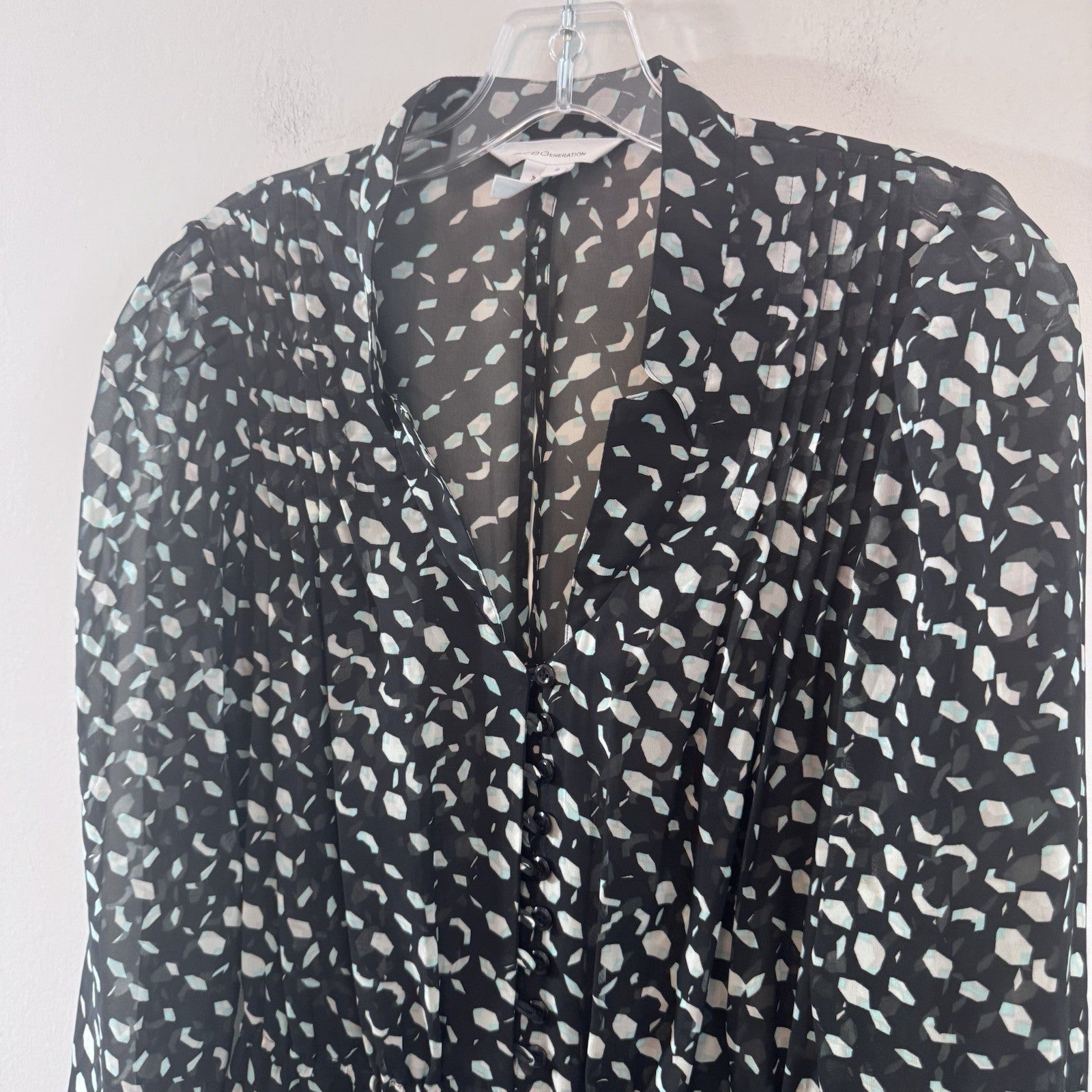 BCBG Generation Romper Small Black Sheer Long Sleeve Print Boho Chic