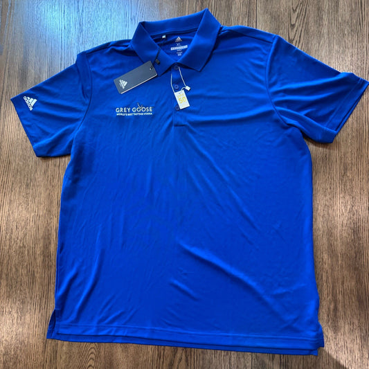 Adidas Golf Polo Shirt XL Blue UPF 50 Grey Goose Vodka Logo NWT