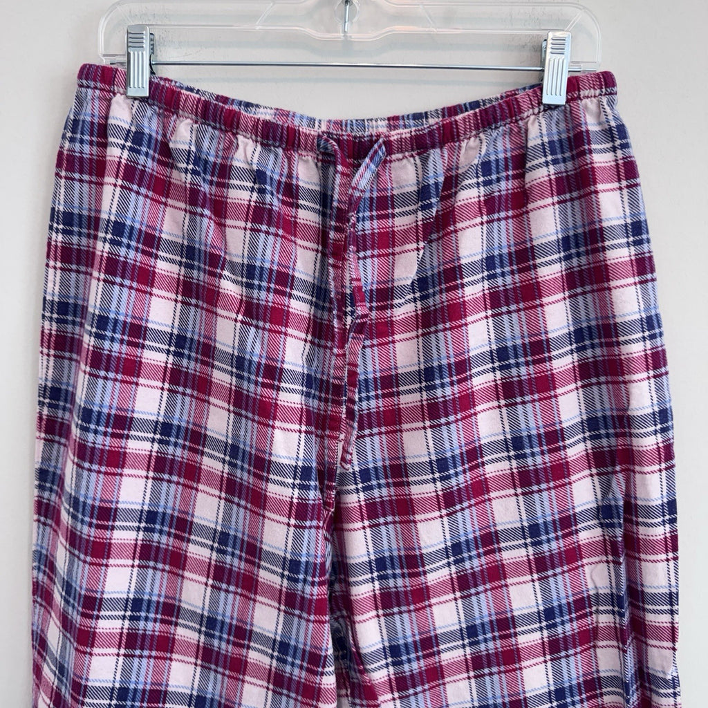 L.L. Bean Flannel Pajama Pants Pink Blue Plaid 100% Cotton Women's Medium Reg