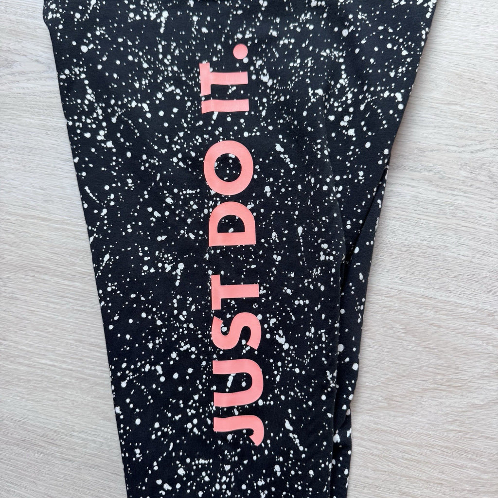 Nike Women’s Leggings Small Black Paint Splatter Blue Swoosh Stretch Athletic