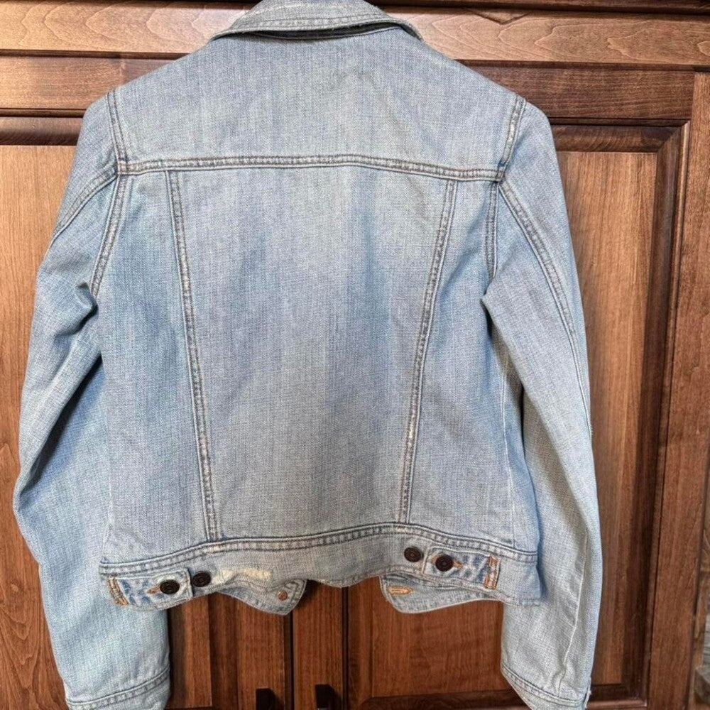 Hollister Jacket Women Blue Denim Jean Coat Button lined Y2K Beach Slim Medium