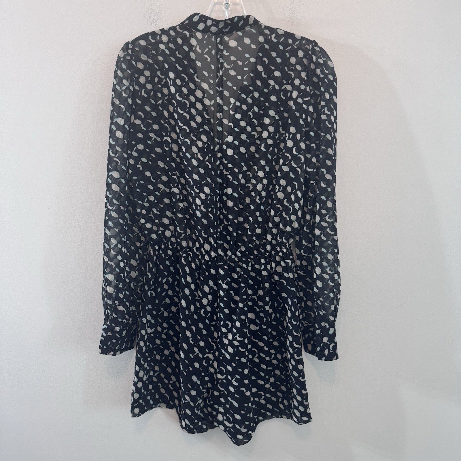 BCBG Generation Romper Small Black Sheer Long Sleeve Print Boho Chic