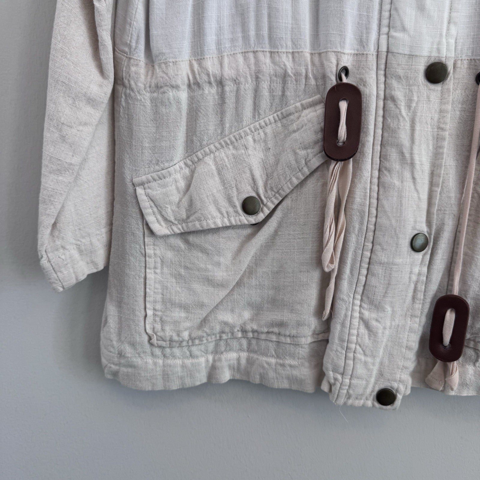 Blu Pepper Linen Blend Utility Jacket Womens Small Ivory Lightweight