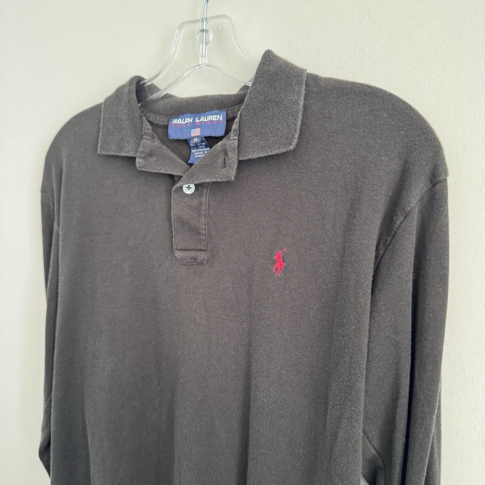 Ralph Lauren Polo Sport Mens M Black Long Sleeve Polo Shirt Logo