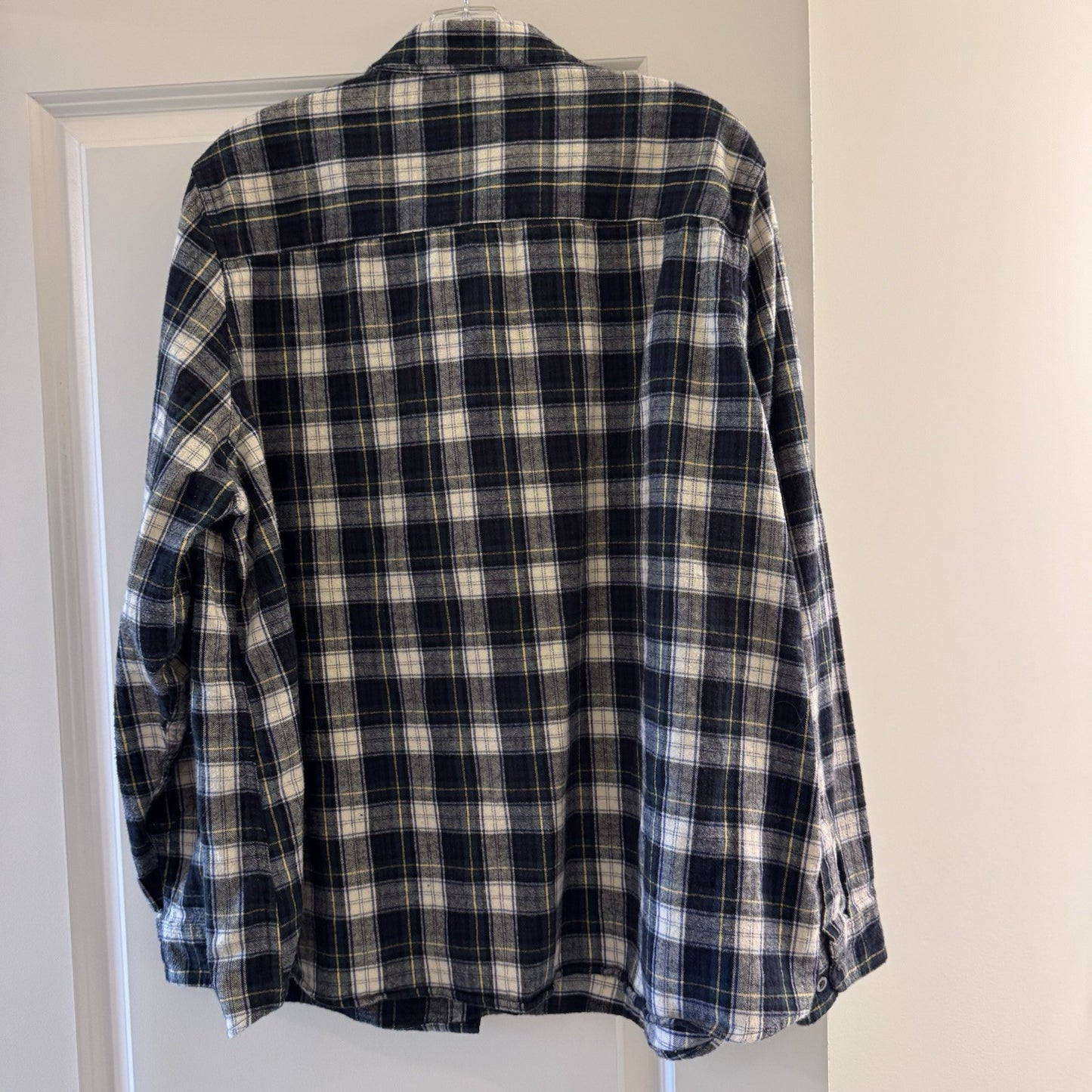 L.L.Bean Men’s Flannel Shirt 2X Black Blue Yellow Plaid Long Sleeve Cotton