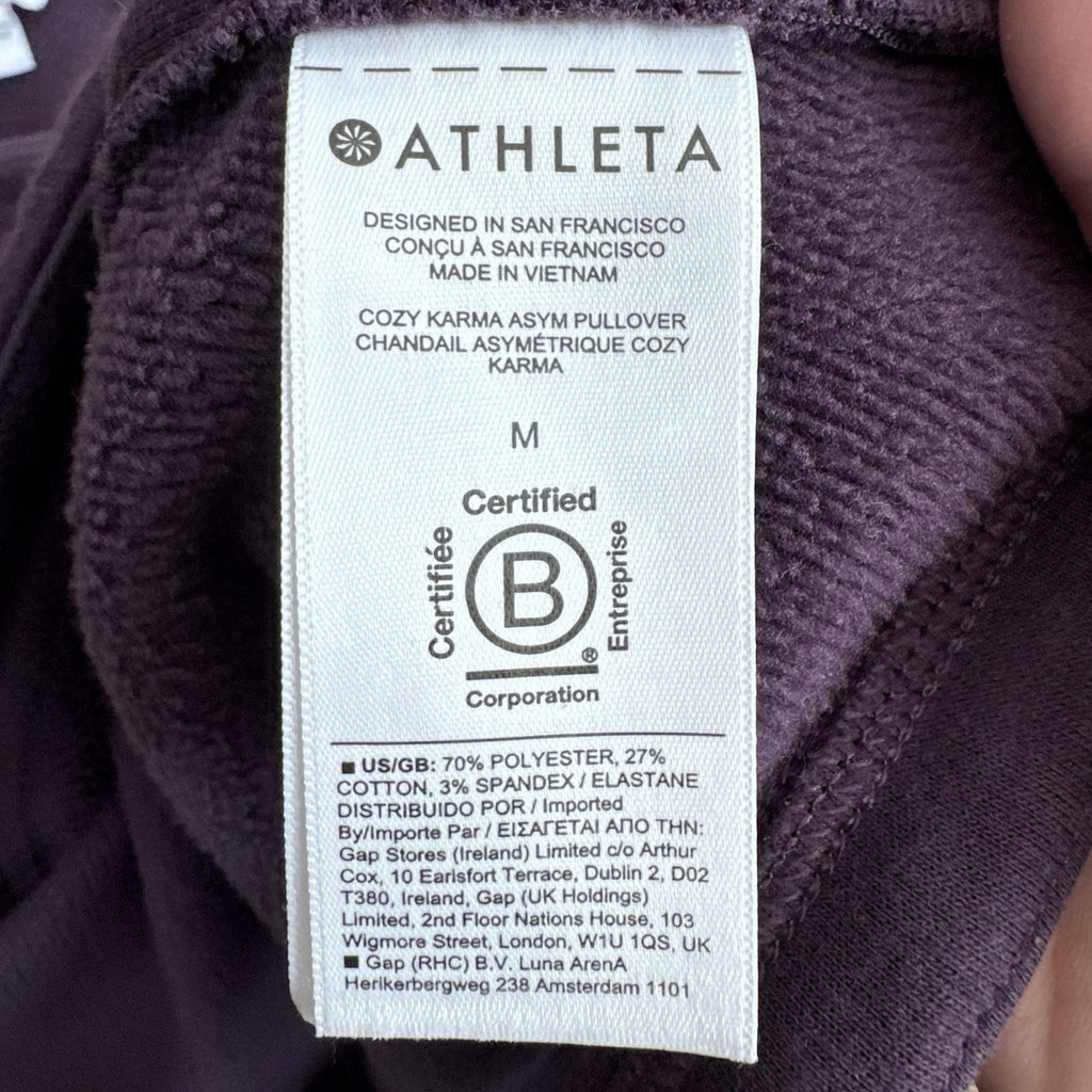 Athleta Medium Cozy Karma Asymmetrical Red Purple Zip Pullover Fleece Jacket EUC