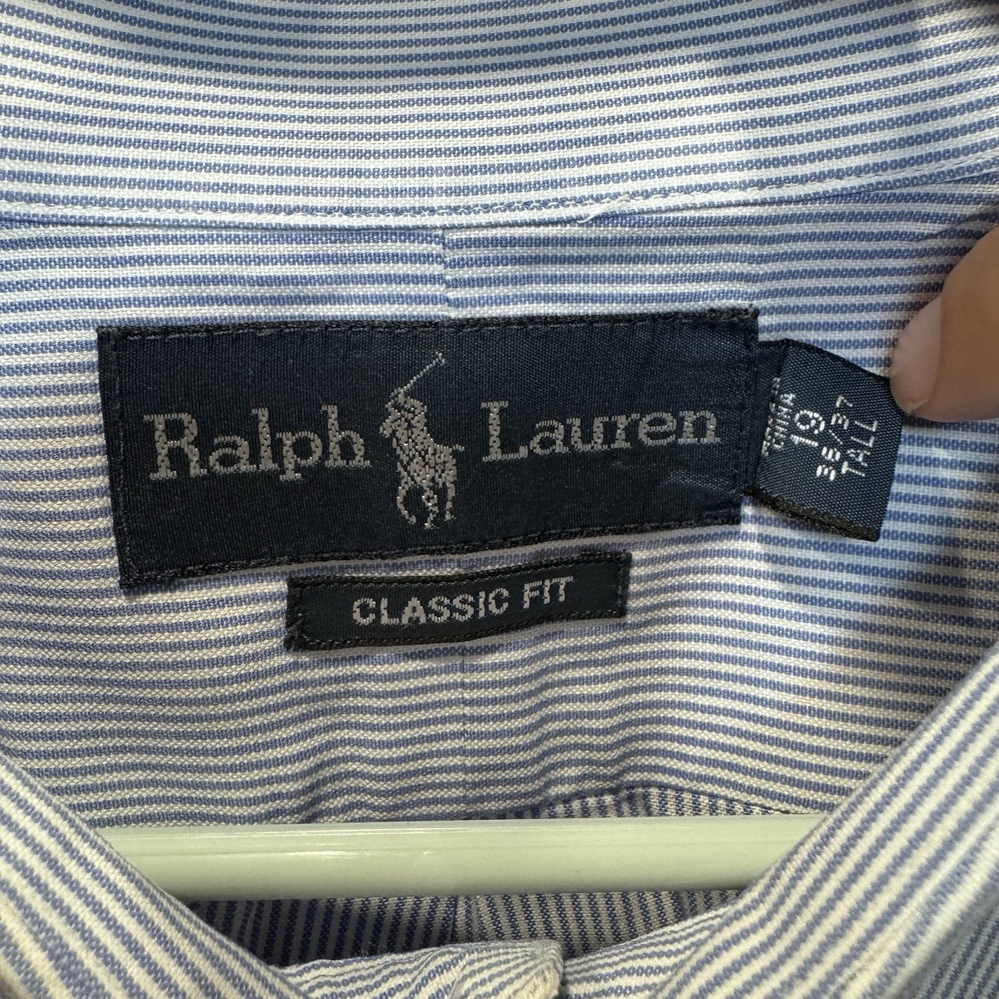 Ralph Lauren Classic Fit Button Down Shirt Blue White Stripe Men’s 19 36/37 Tall