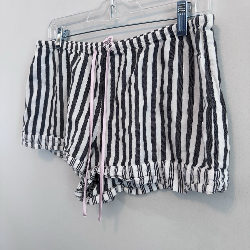 Victoria's Secret Pajama Shorts Silver Metallic Stripe Black White Lounge Medium