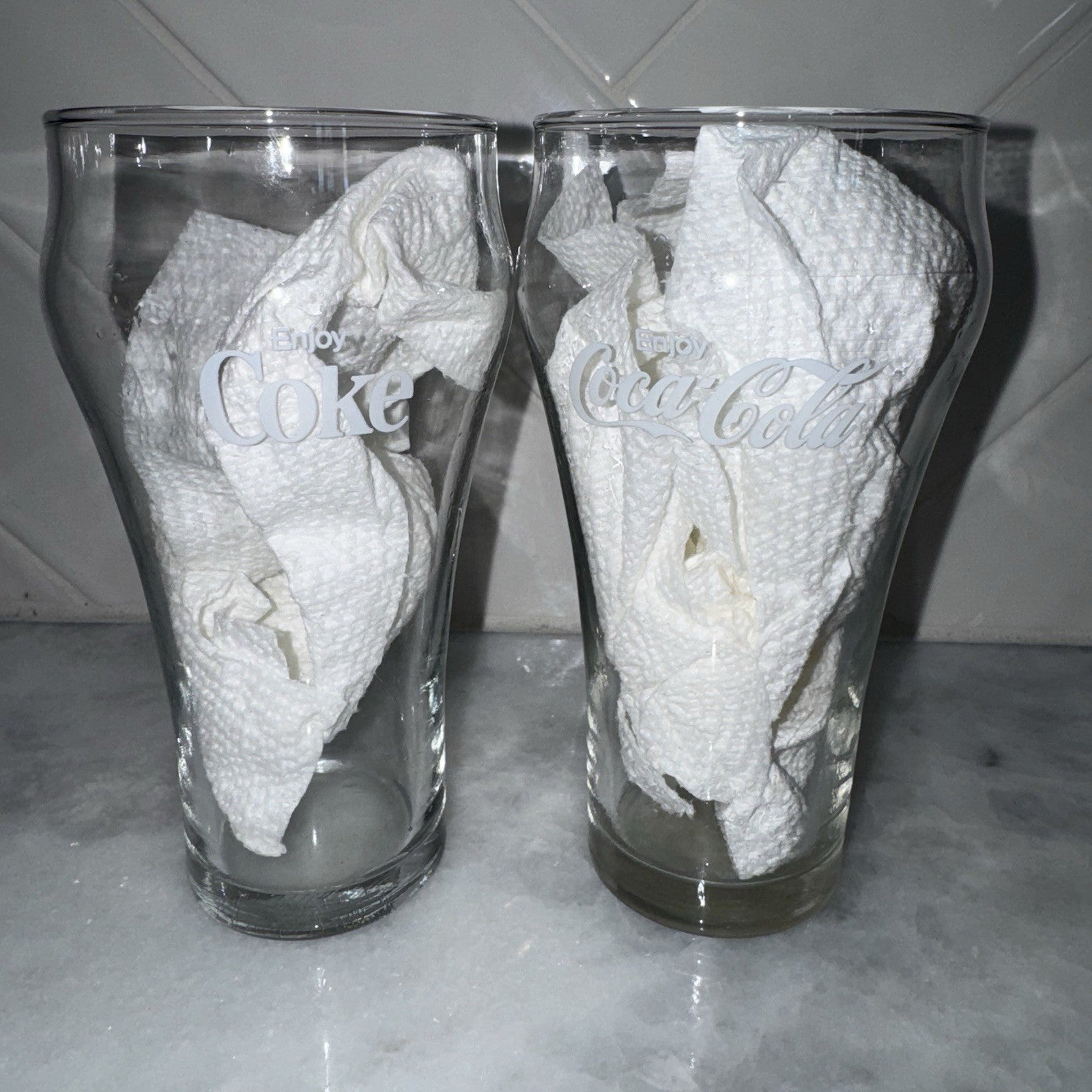 Set of 2 Vintage Coca-Cola Coke Glasses Clear Logo Rare