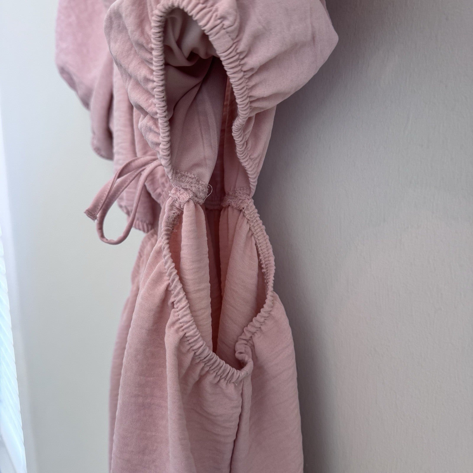 Love Tree Pink Cut Out Midi Dress Puff Sleeve Tie Waist Size L