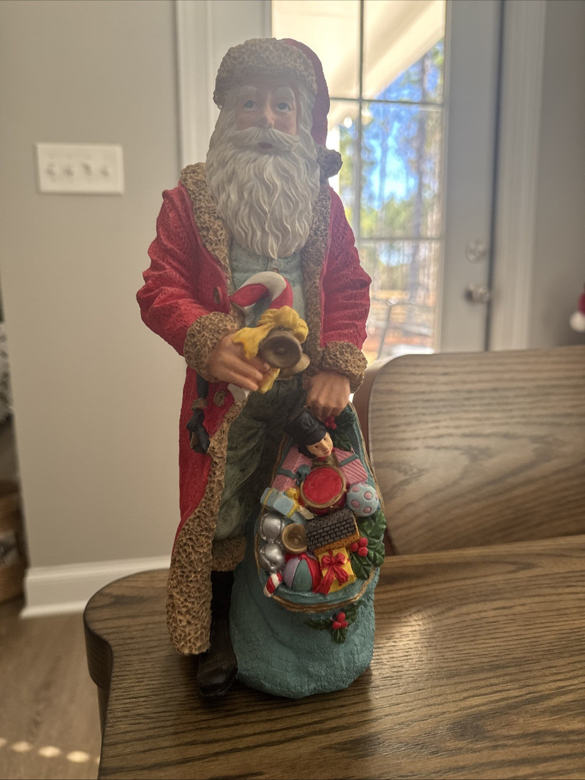 Santa Figurine with Toy Sack- Cement- Vintage