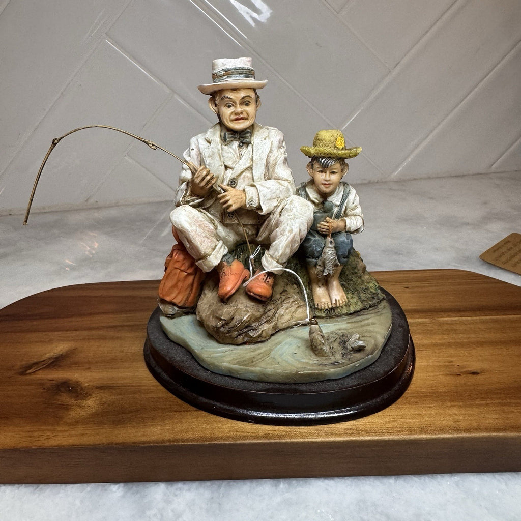 Vintage Americana Fishing Figurine - Father & Son / Grandfather & Boy 5inch