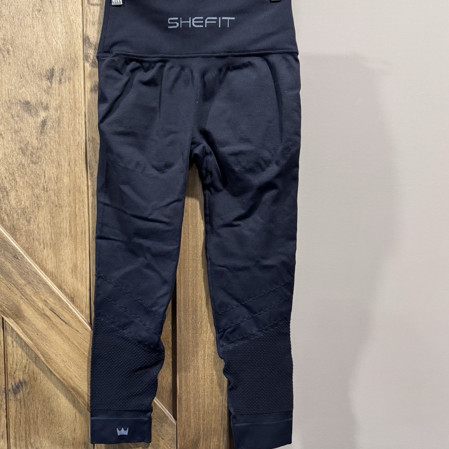 SHEFIT Black Compression Leggings Medium | High Waist Sculpting | Textured Cuffs