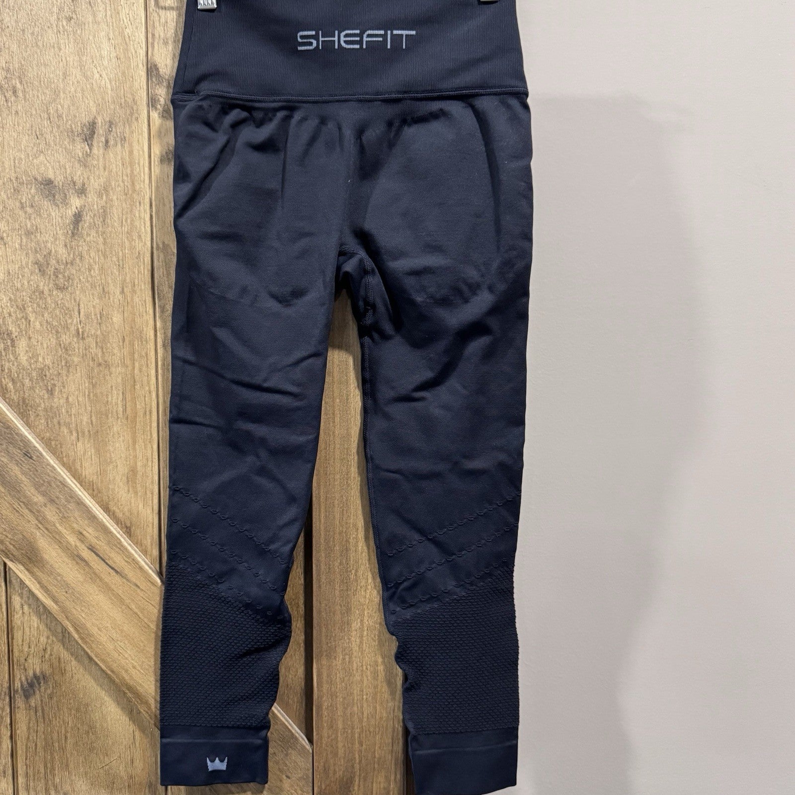 SHEFIT Black Compression Leggings Medium | High Waist Sculpting | Textured Cuffs