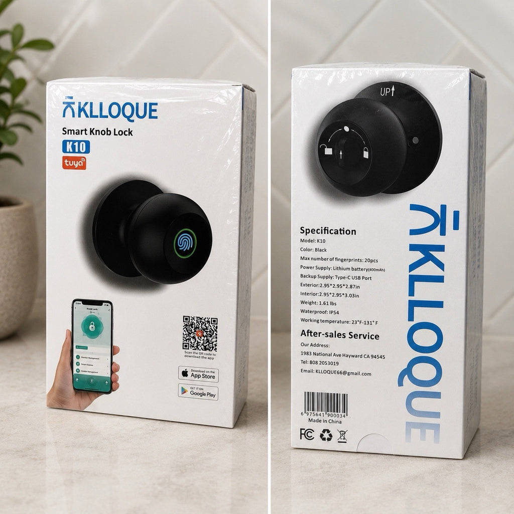 KLLOQUE K10 Smart Fingerprint Door Knob Lock Tuya App Keyless Black New