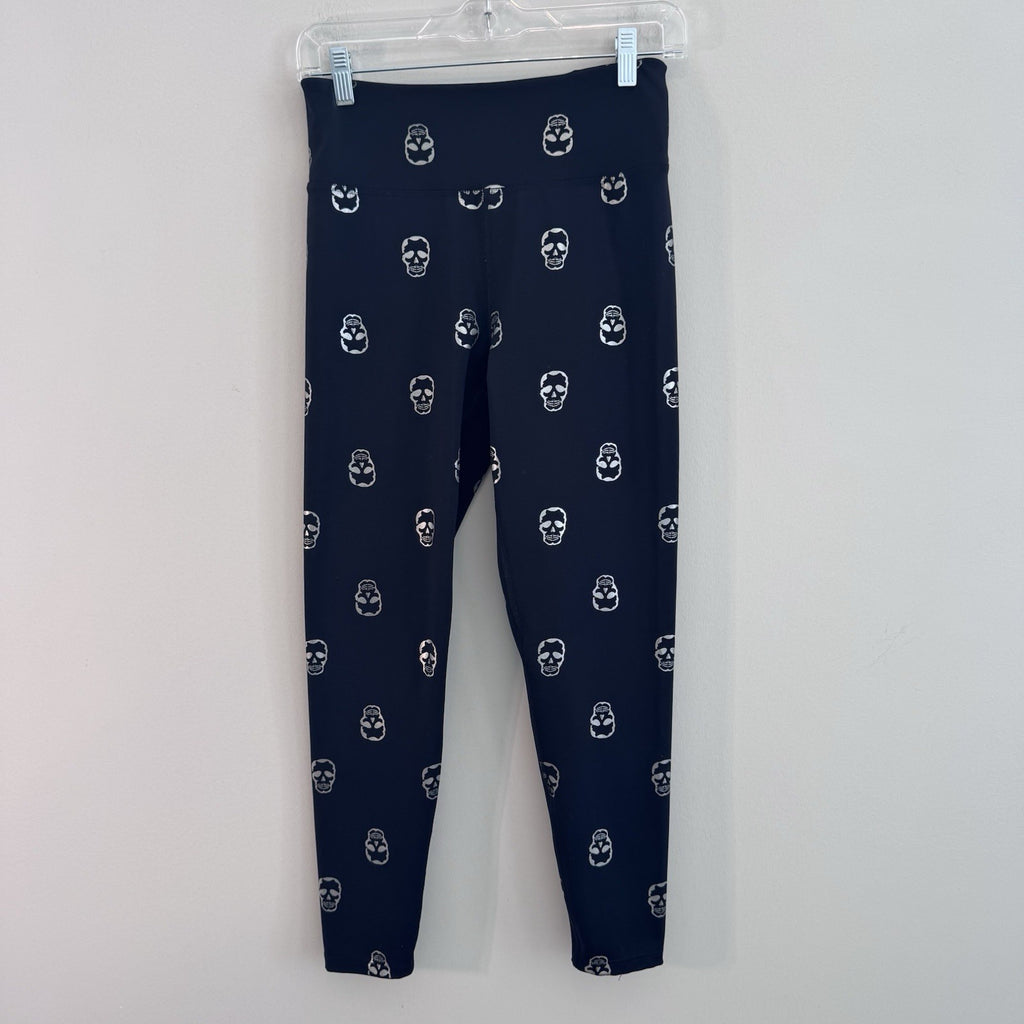 Nanette Lepore Skull Print High Rise Leggings Women’s Medium Black Silver