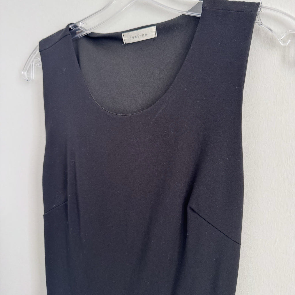 Just Me Black Open Back Dress Small Made USA Sleeveless Stretch