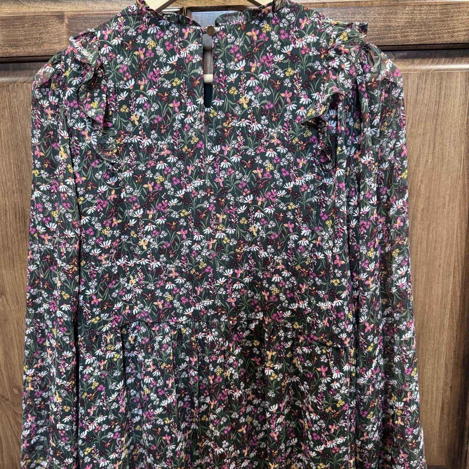 Draper James Floral Midi Dress Smocked Ruffled Tiered Long Sleeve Casual Size XL